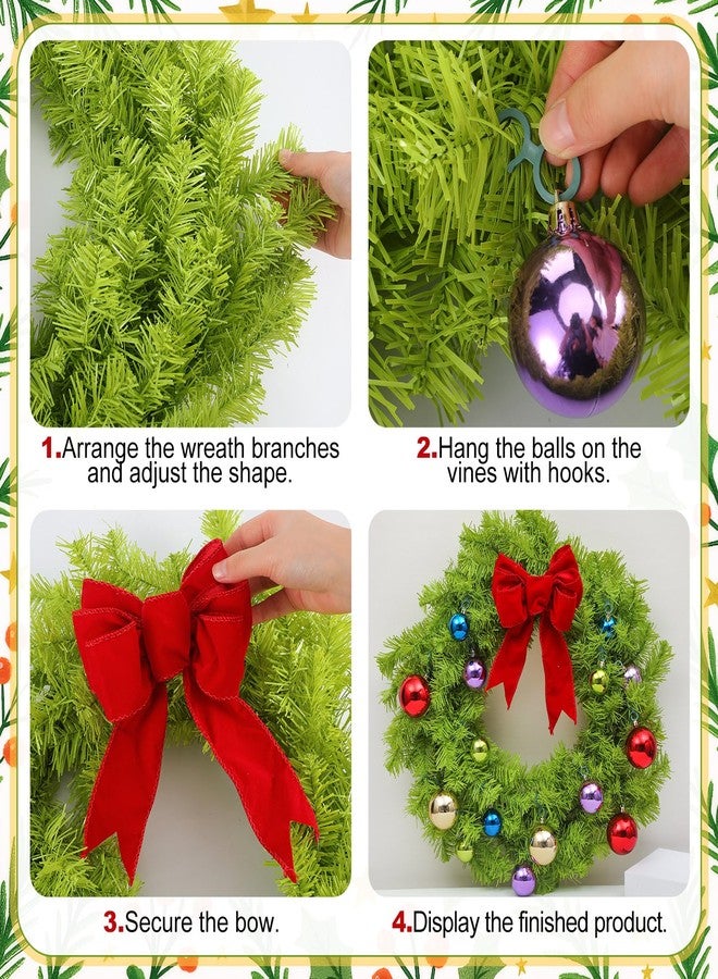 Daifunli 24 Inch Lime Green Christmas Wreath Large Red Bow and Colored Balls Ornaments Artificial Spruce Wreath for Xmas Winter Holiday Front Door Wall Windows Mantle Home Decoration - Image 4